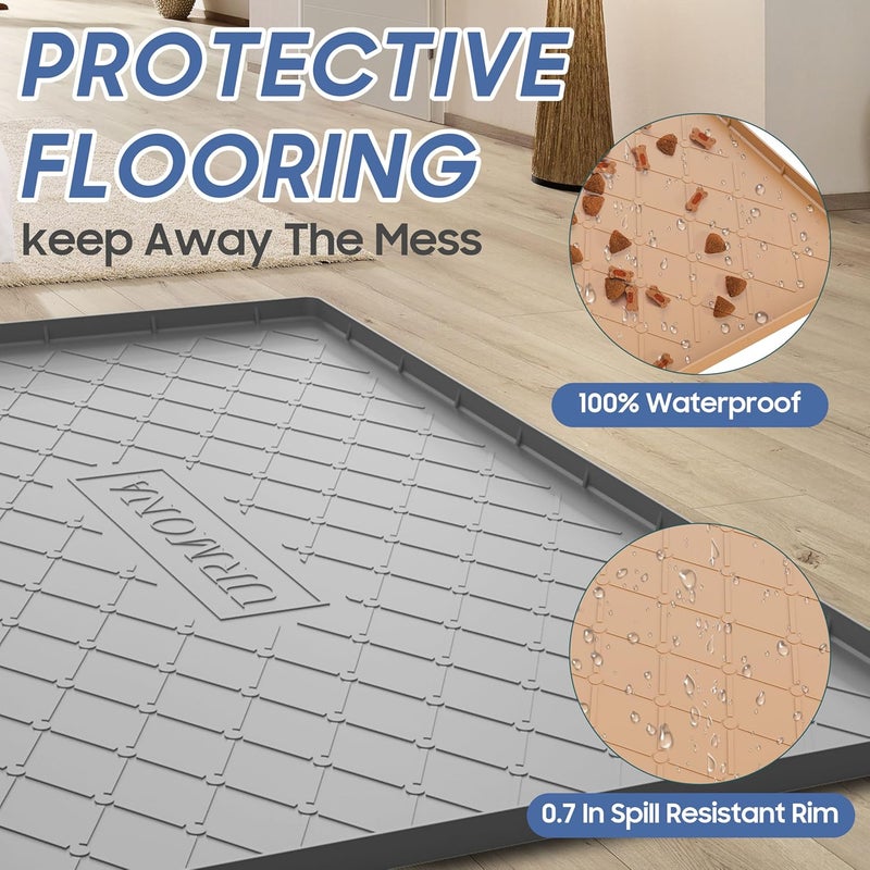 URMONA Large Dog Food Mat, 40" x 22" Pet Food Mat, Waterproof Dog Cat Food Mat with Raised Edges, Silicone Pet Food Mat, Dog Accessories, Prevents Food Spills, Protects Floors, Easy to Clean Fast - Image 3